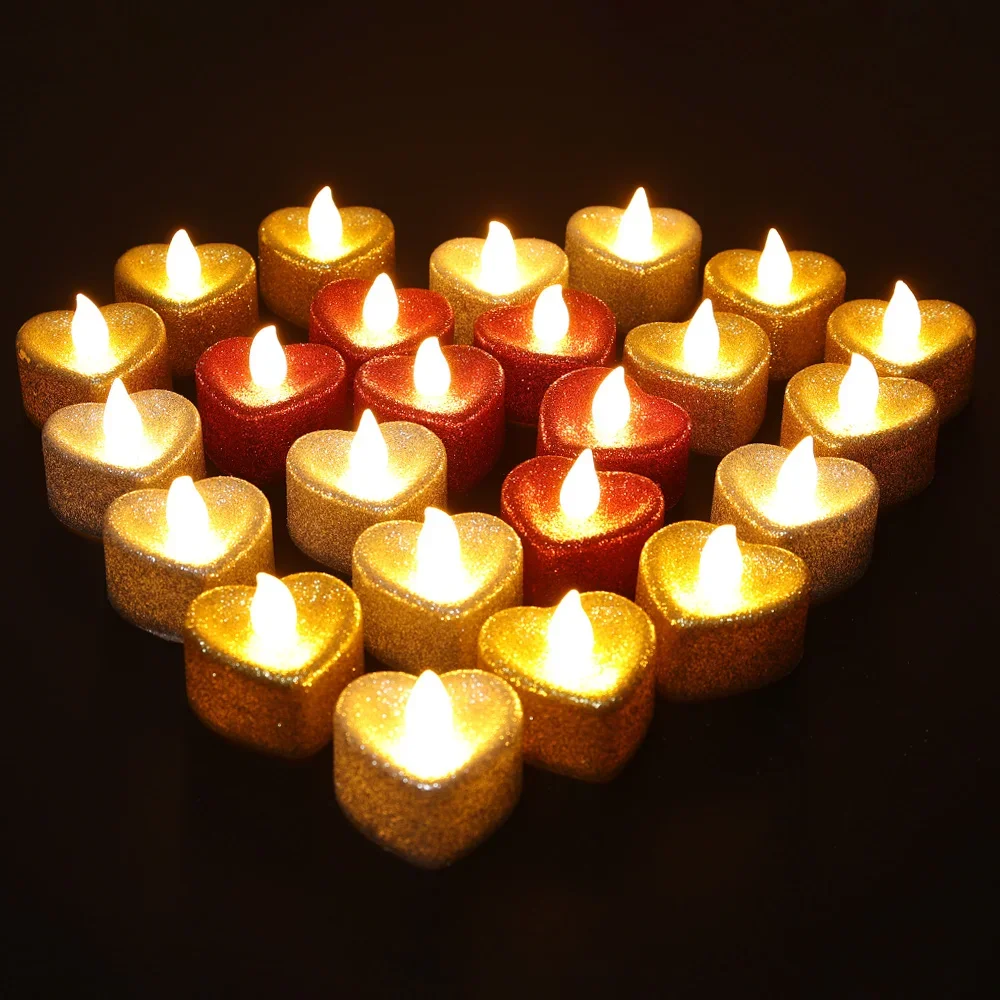 6/3/1Pcs LED Love Electronic Candle Light Wedding Valentine Day Decor Household Home Glitter Romantic Heart-shaped Candle Lamp