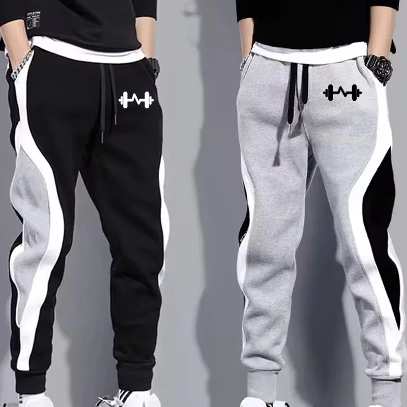 

Спортивные штаны с принтом гантелей Y2K, мужские модные уличные спортивные штаны для бега в стиле пэчворк, флисовые повседневные спортивные штаны для бега