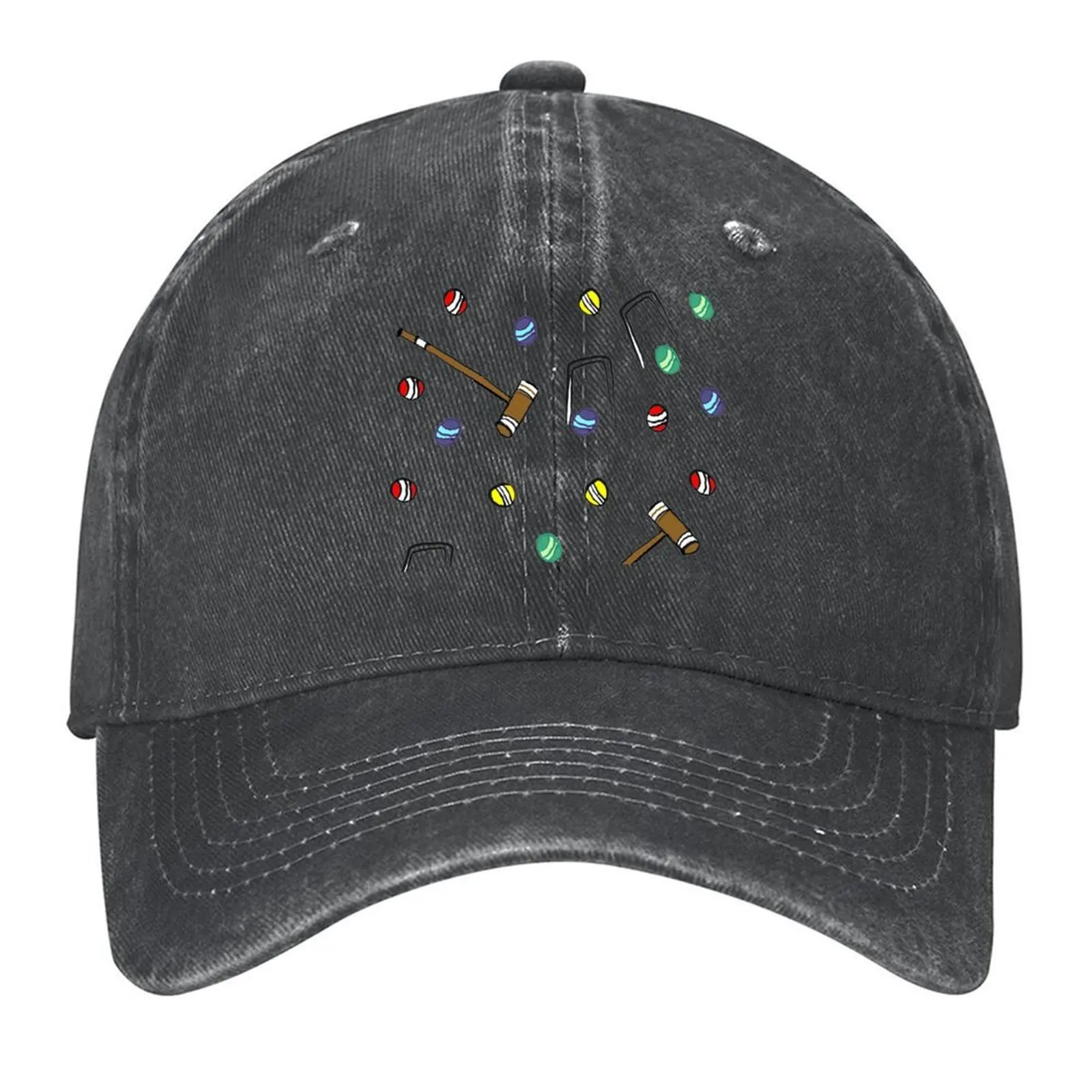 

Croquet Pattern Cute Wickets, Mallets, and Croquet Balls Baseball Cap Male hat beach hat Sun Cap Mens Caps Women's