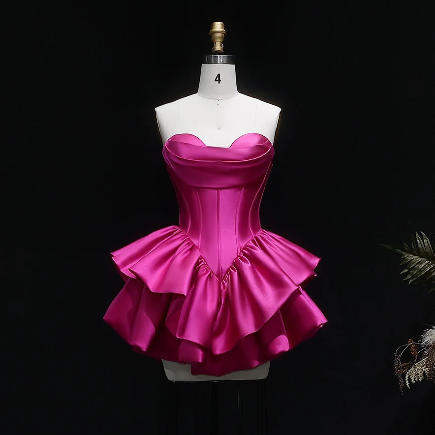 Sharon Said Fuchsia Sweetheart Homecoming Dress Corset Satin Tiered Ruffle Dubai Mini Cocktail Prom Party Gowns RM142 Customized – Detail 5