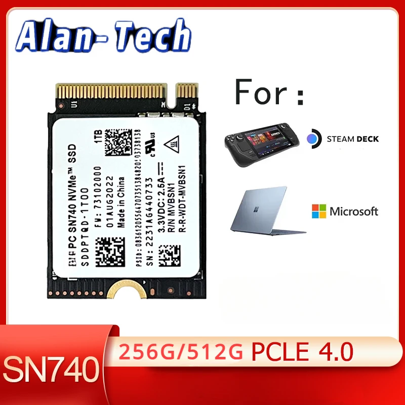 New W-D SN740 512GB 256GB M.2 NVMe 2230 PCIe4.0x4 SSD Solid State for Microsoft Surface ProX Surface Laptop 3 Steam Deck