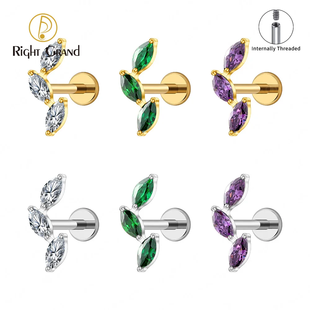 Right Grand ASTM F136 Titânio Triplo Marquise Labret Stud 16G Delicado CZ Cluster Climber Brinco de Cartilagem Tragus Hélix Piercing de Orelha Joia Corporal