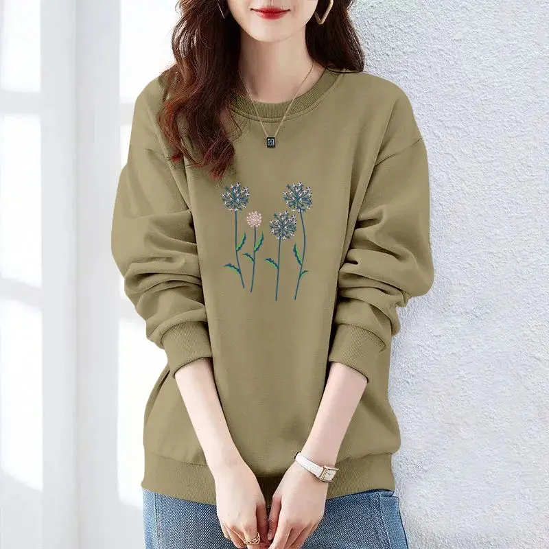 Autumn and Winter Women\'s Crew Neck Long Sleeves Printing Loose Pullovers Korean Hoodies Fashion Classic Casual All Match Tops