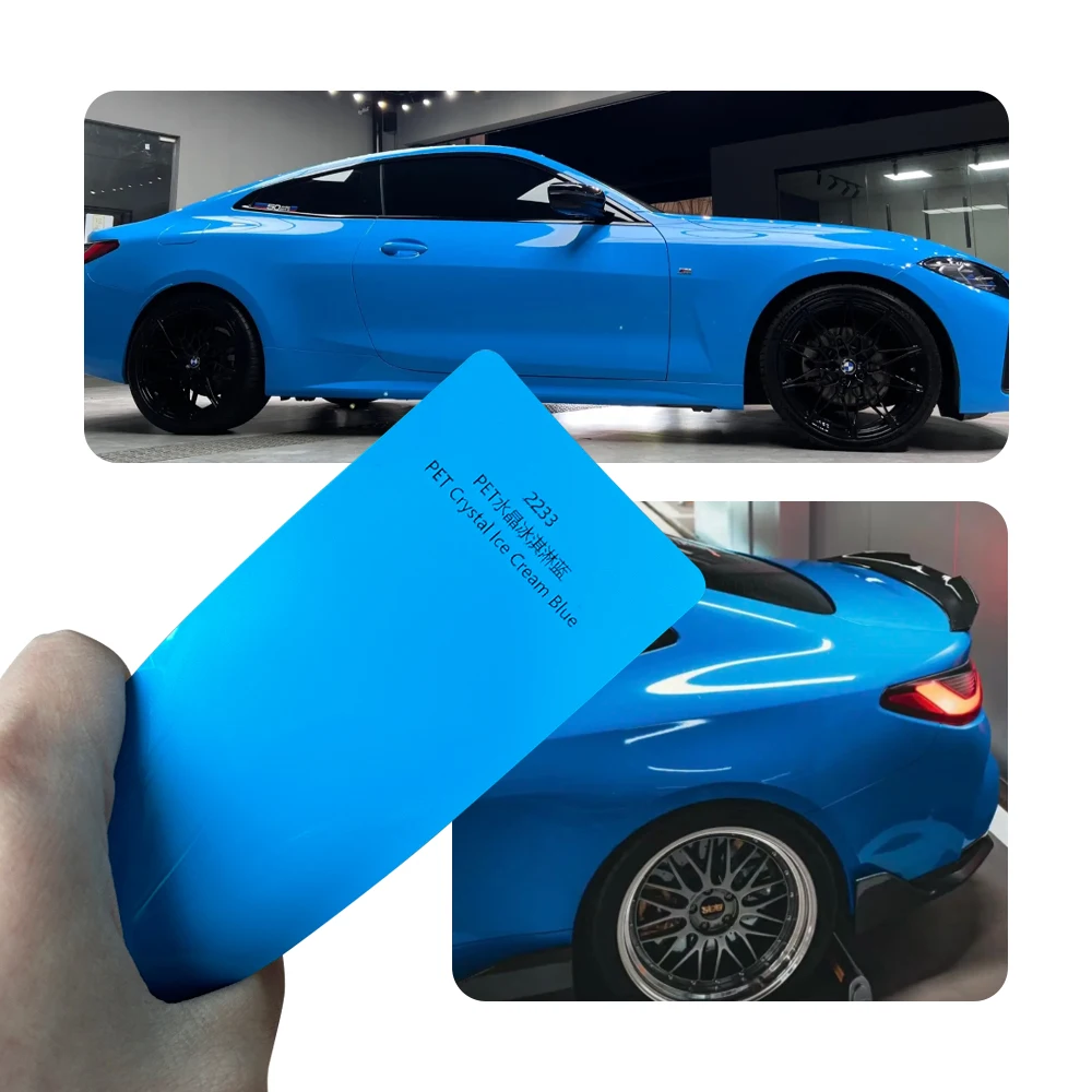 Super Bright Crystal Ice Cream Blue Full Car Wrap Vinyl PVC PET Auto Body Sticker Color Changing Film Roll Paint Protection 18M