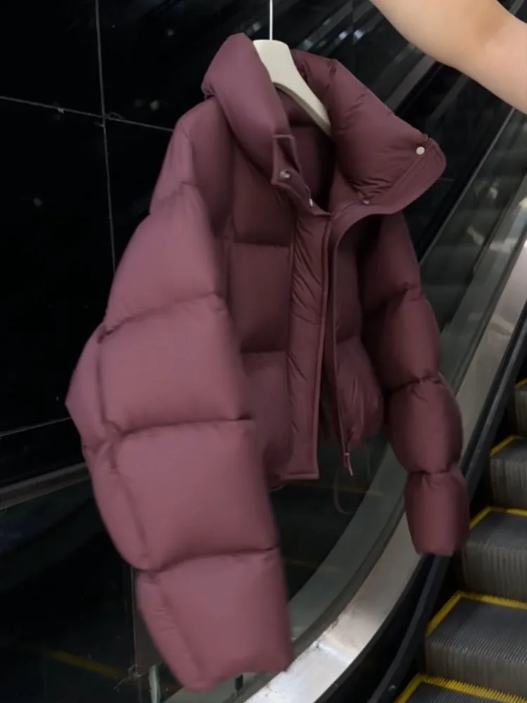 Ele ort Puffer Jaet Women's Wine Red Stand Collar Bread Sle Outerwear Winter 2025 New Arrival Commute Sle