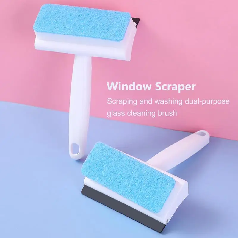 2 in 1 Glass Wiper Window Cleaner Household Window Cleaning Tool Glass Cleaner Dual-use Sponge Cleaning Brush with Holes