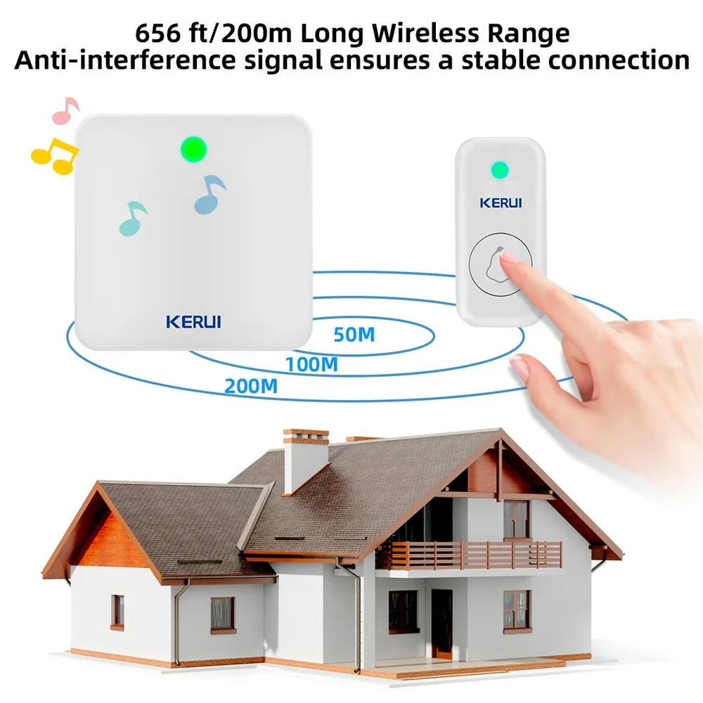 

Беспроводной дверной звонок KERUI M537, дальность передачи 120 метров, дверной звонок, приветственный звонок с 44 мелодиями песен для дома