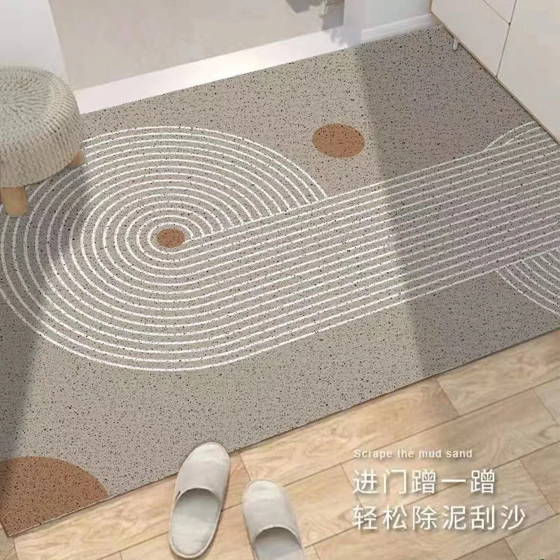 PVC Coil Entrance Door Mat Non-Slip Geometric Pattern Floor Rug Mud Scraper for Home Entryway Hallway