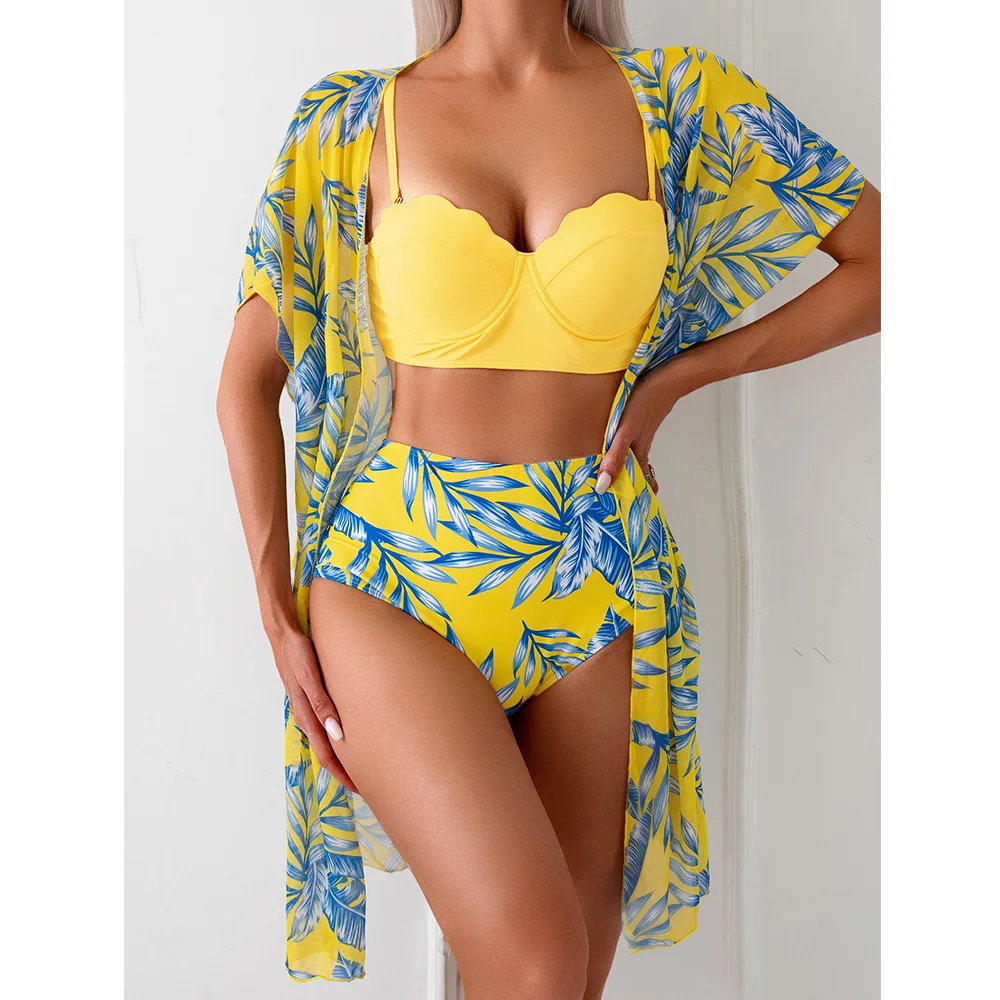 

Сексуальное бикини с эффектом пуш-ап 2025, женский купальник, женский купальник, комплект бикини, бразильский комплект из 3 предметов, пляжный купальный костюм, накидка Biquini