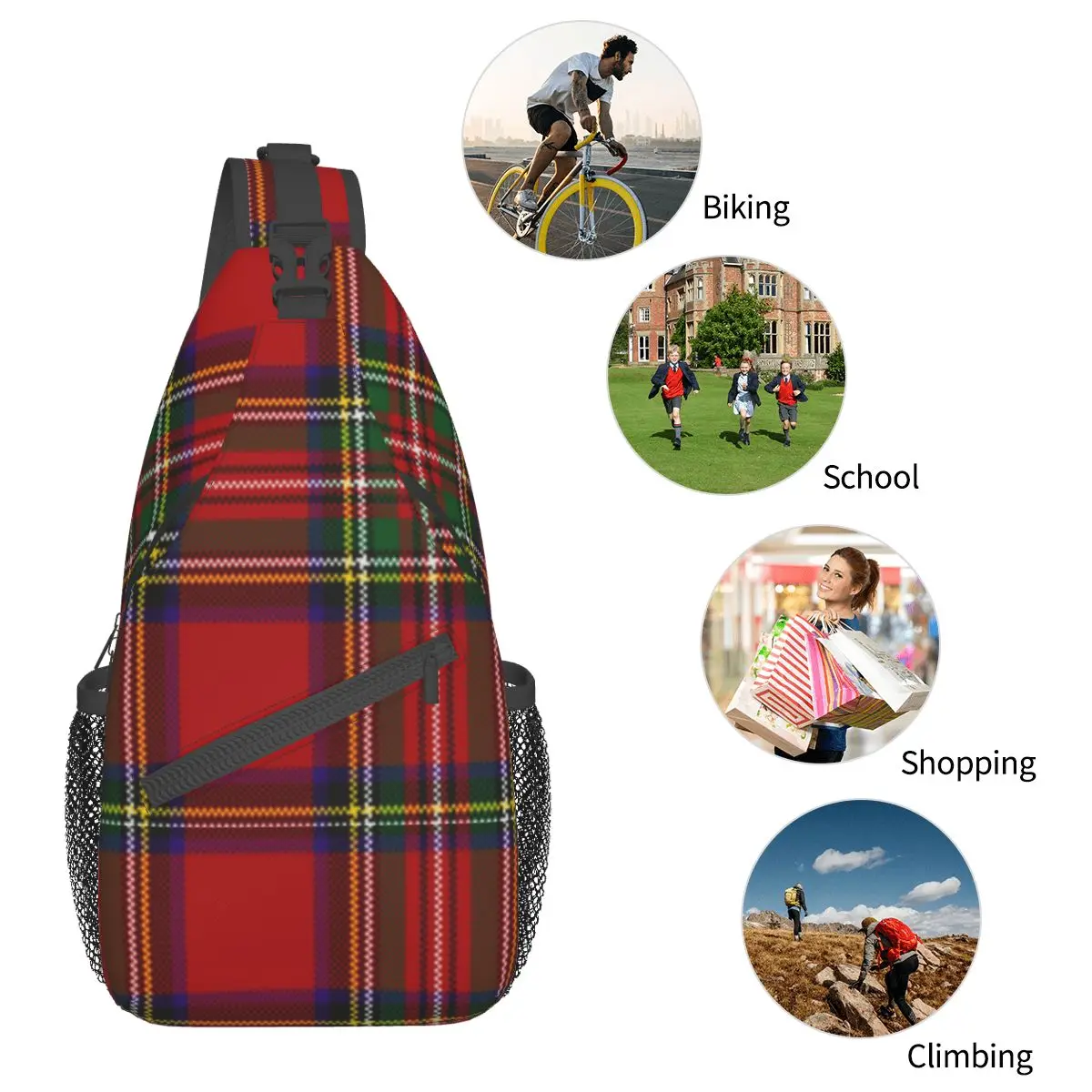 Scottish Stripes Pattern Crossbody Sling Bags Small Chest Bag Shoulder Backpack Daypack for Hiking Outdoor Cycling Bookbag