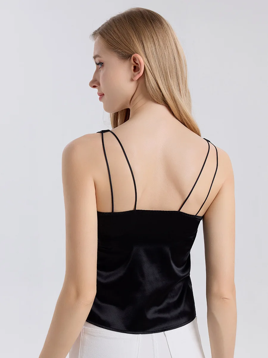 MadBlack-19MM 92%Silk 8%Spandex Elegant Vest, With Padded Cups, Women Casual Skin-friendly Thin Tank Top, 2026 Autumn T69179CC