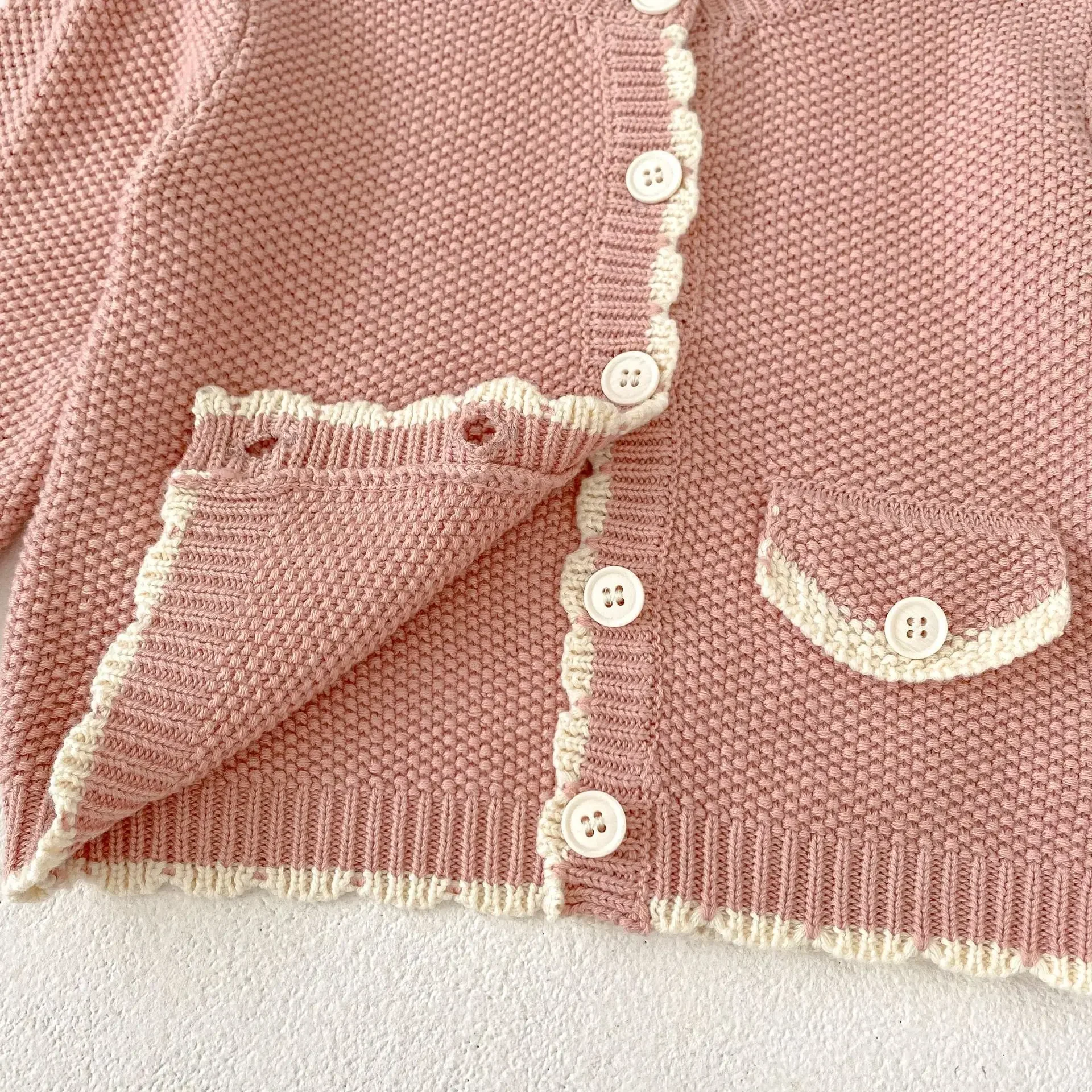 2024 Autumn Sweet Baby Sweaters Boy Knitted Cardigan Tops Coat Girl Casual Jacket Fashion Kids Cotton Knitsuit Children Knitwear