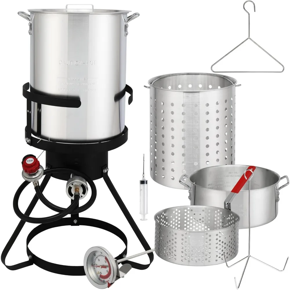 

US Shipping Turkey Deep Fryer Kit with Propane Burner Basket Thermometer Outdoor Fish Seafood Boiler Steamer 54000 BTU