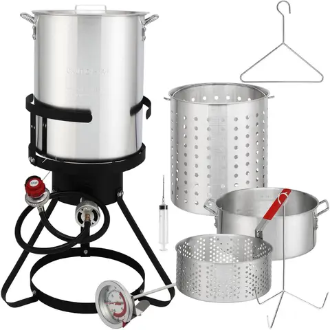 US Shipping Turkey Deep Fryer Kit with Propane Burner Basket Thermometer Outdoor Fish Seafood Boiler Steamer 54000 BTU