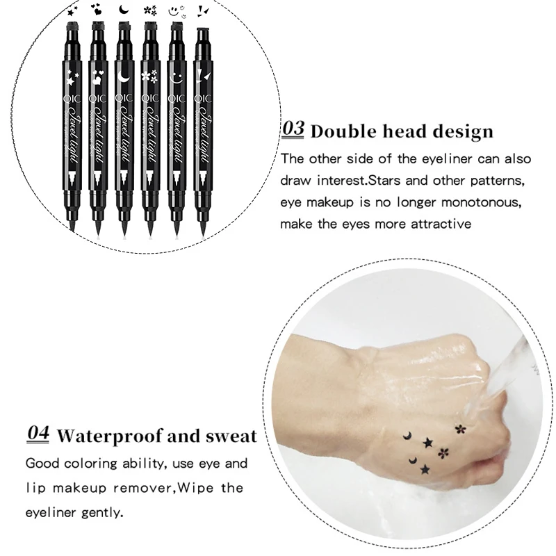 Stylo Eyeliner liquide Double tête, lune, étoile, cœur, fleur, tampon pour les yeux noir, sceau de maquillage, crayon Eyeliner, cosmétiques imperméables