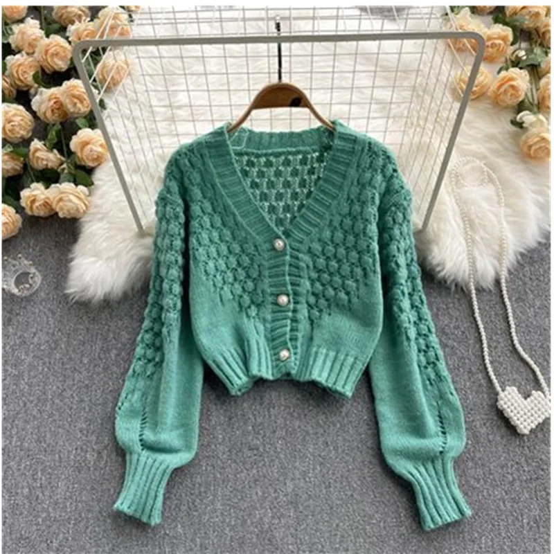 Laranja oco para fora acrílico malha lanterna manga com decote em v cardigan feminino único breasted camisola cardigan para roupas femininas