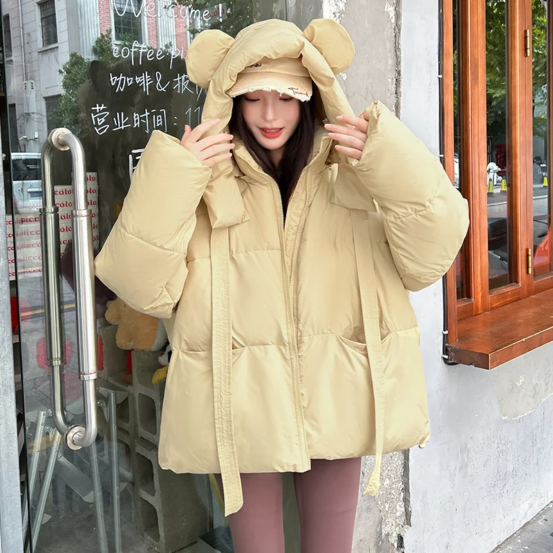 

Winter Down Cotton Jacket Women Coat Hooded Fashion American Streetwear Y2K Style Cotton-padded Clothes Female Short Outwear