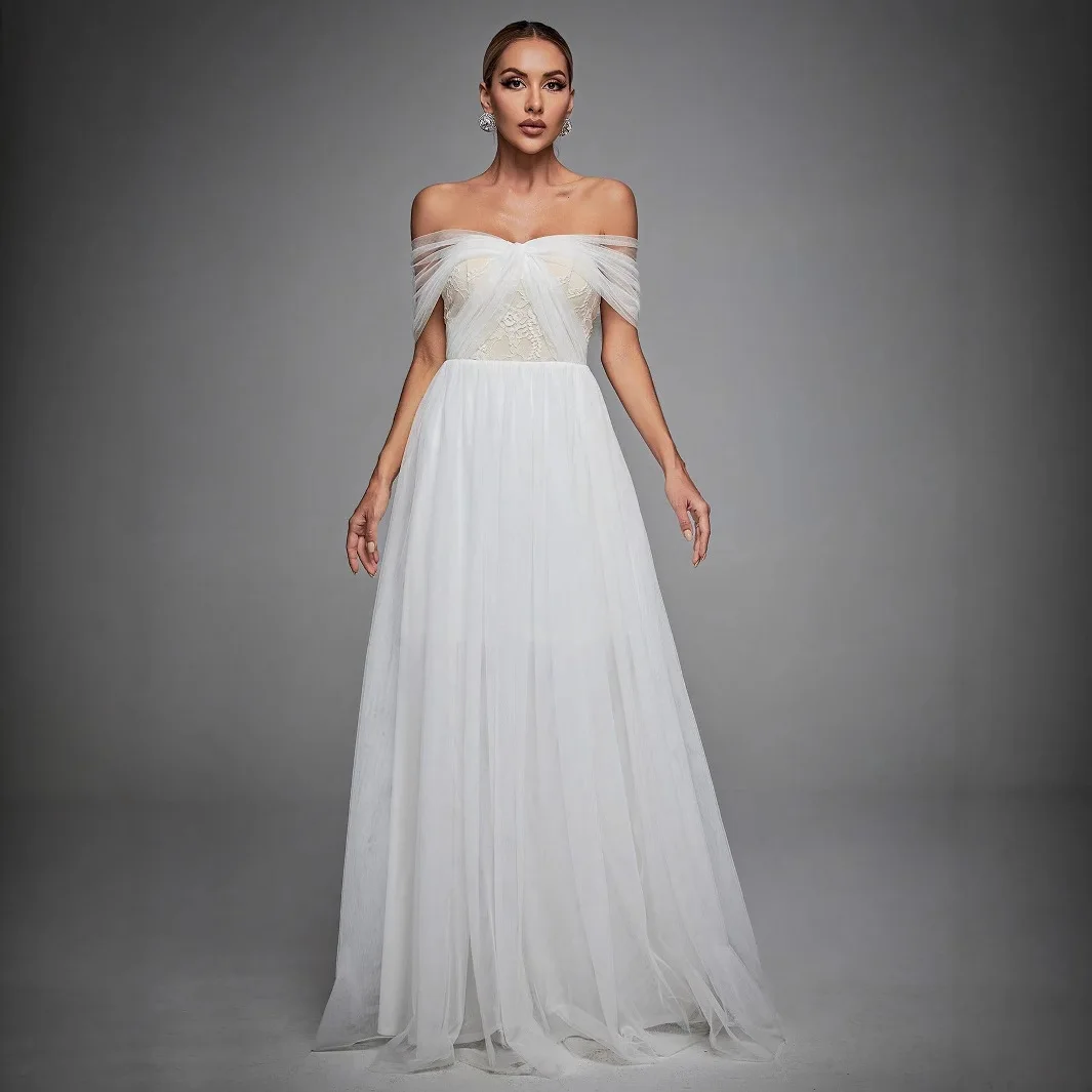 

Long White Open Shoulder Bridesmaid Dress Woman Simple Elegant Ceremony Graduation Fairy Ball Gown Wedding Guest Dresses Classy
