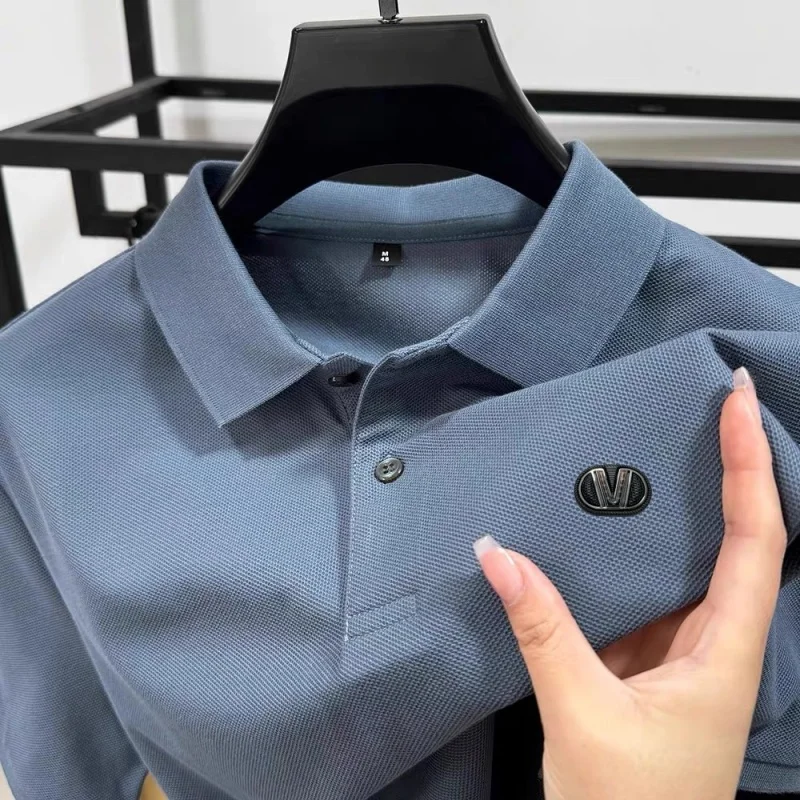 

Роскошная мужская летняя модная удобная рубашка-поло из 100% чистого хлопка с короткими рукавами, высококачественная брендовая футболка с тиснением