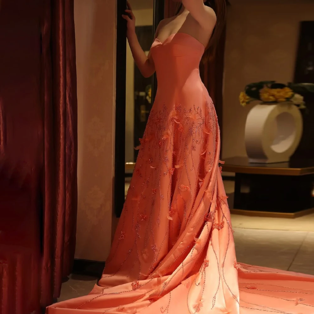 Robe de soirée en Satin rose Simple, personnalisée, élégante, sans manches, robes de célébrité, ligne a, robe de soirée classique avec traîne Court