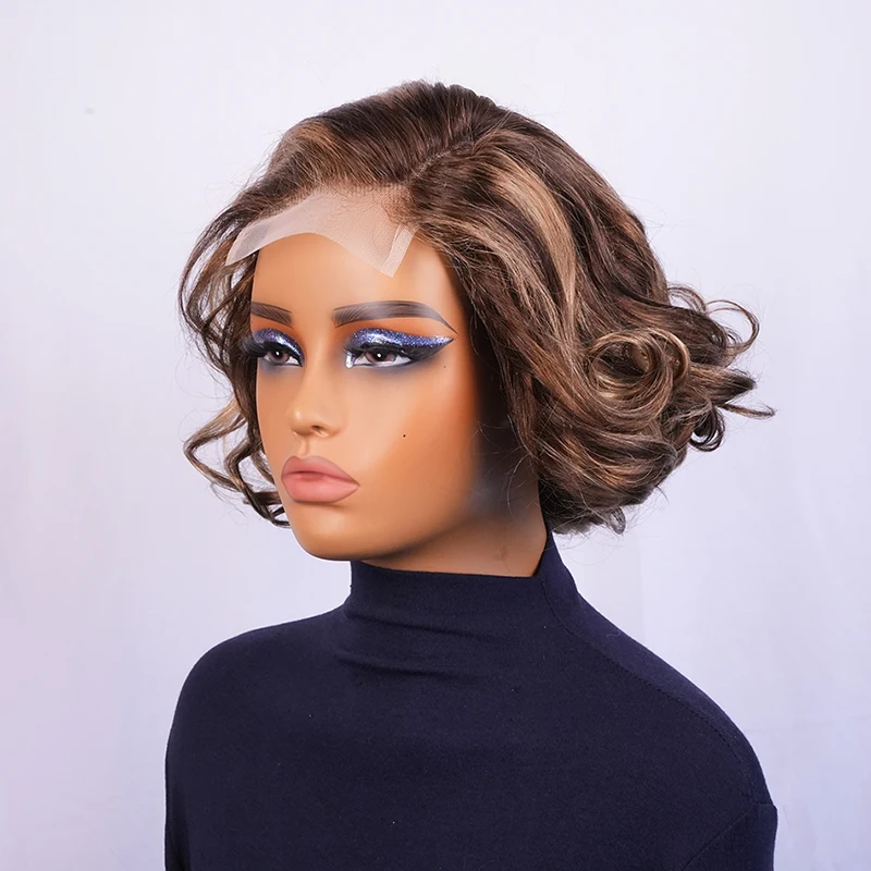 

4/27 Highlight Lace Front Bob Wig Human Hair Loose Curly Ombre Honey Blonde 4x4 Hd Lace Closure Wigs Human Hair Pre Plucked