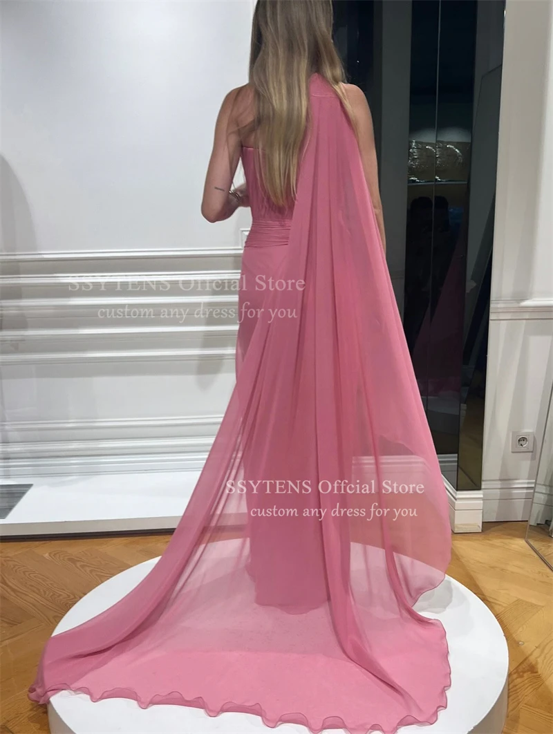SSYTENS 우아한 핑크 쉬폰 이브닝 드레스 연인 주름 정장 댄스 파티 드레스 사우디 아라비아 웨딩 파티 드레스 맞춤형