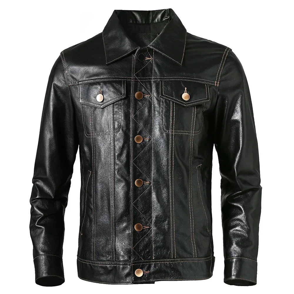 Men Genuine Leather Jacket Soft Slim Fit  Tanned Pigskin Leather Jackets Male Skin Coat Spring Clothing M483