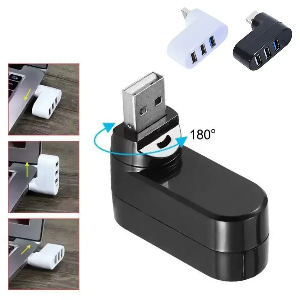 USB 2.0 Hub Multi USB Splitter Hub Rotatable 3 Port Multiple Expander Splitter High Speed Data Transfer Mini USB 2.0 Hub