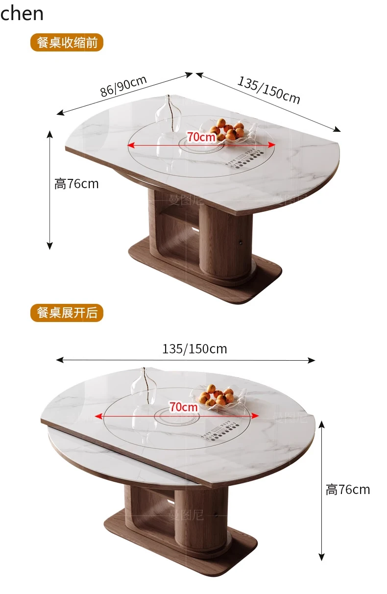 HT retro solid wood rock slab dining table embedded with warm vegetable turntable modern simple folding round table