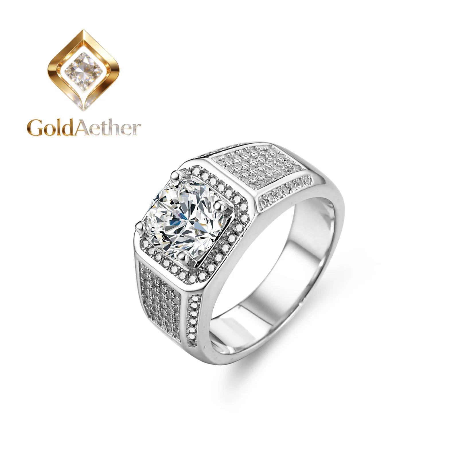 

GoldNouveau Men's Solid and Bold Boss Ring - 2 Carat Moissanite, Crafted in PT950 Platinum, Exquisite Diamond Design