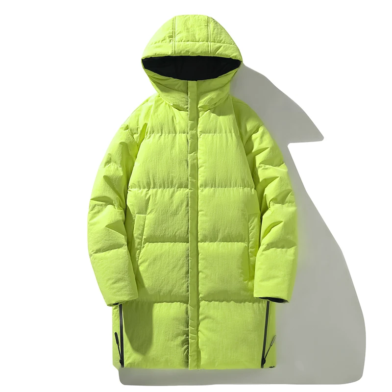 

Winter Men's Casual Long Parkas Thick Warm Hooded Windproof Parkas Trench Coat Thickened Zipper Solid Color Long Padded Parkas
