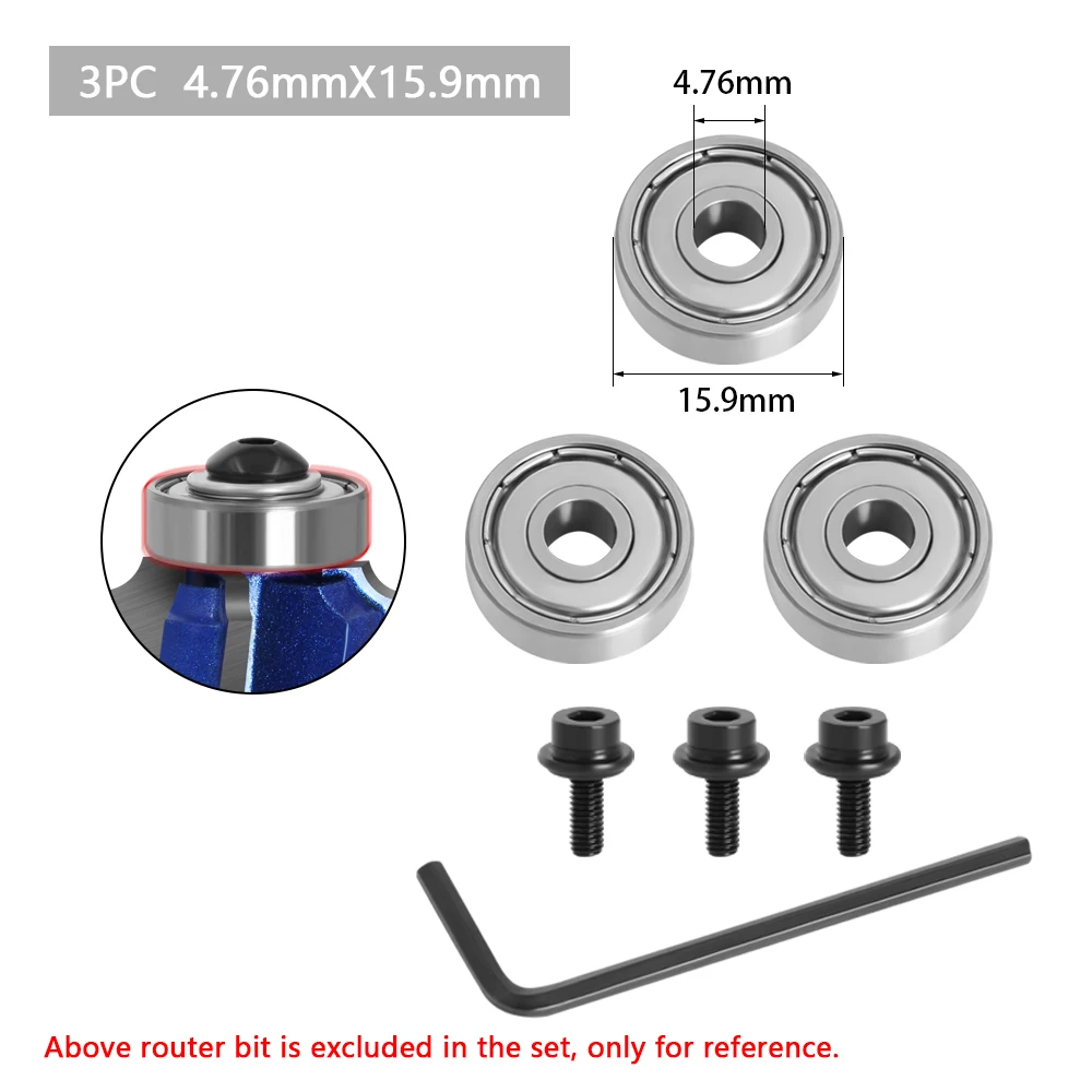 เหล็กทนทานแบริ่งอุปกรณ์เสริมชุดสําหรับ Router Bits หัวและ Shank ติดตั้งด้านบน 1/2, 3/8, 3/4 แบริ่งและแหวนหยุด