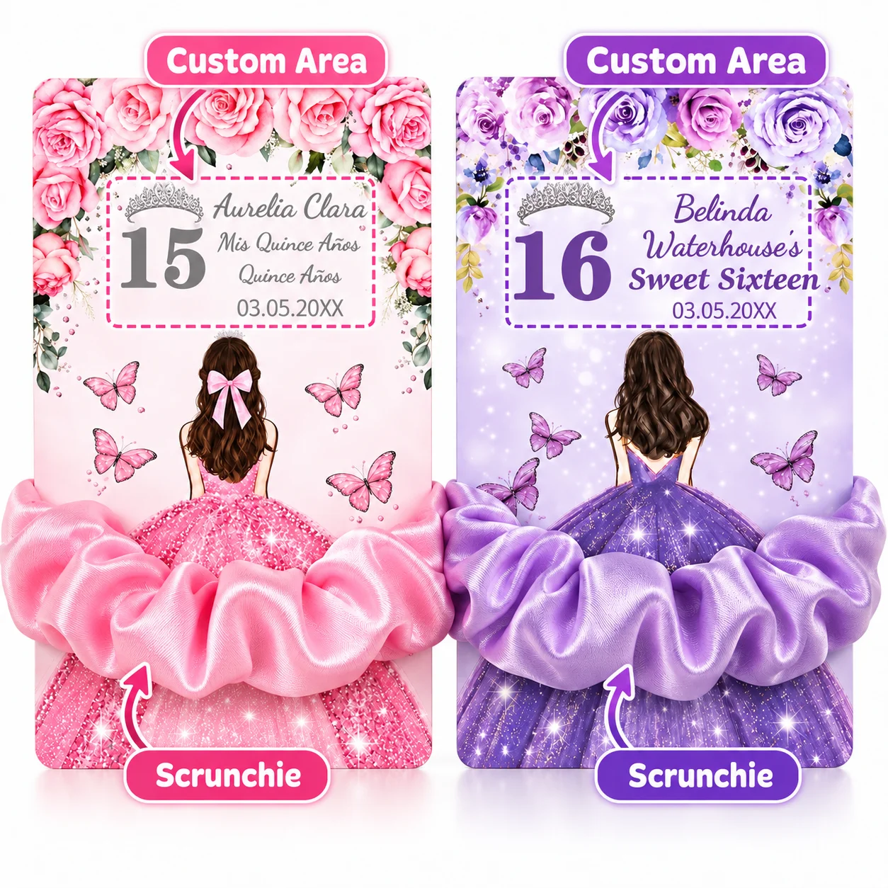 Birthday Party Gift Card and Hair Tie Set for Ages 15/16/18, (Card + Hair Tie) with Exquisite Bow and Skirt Design, Full of Youthful Charm, Adding a Surprise and a Sense of Ceremony to Special Birthday Moments, Suitabl