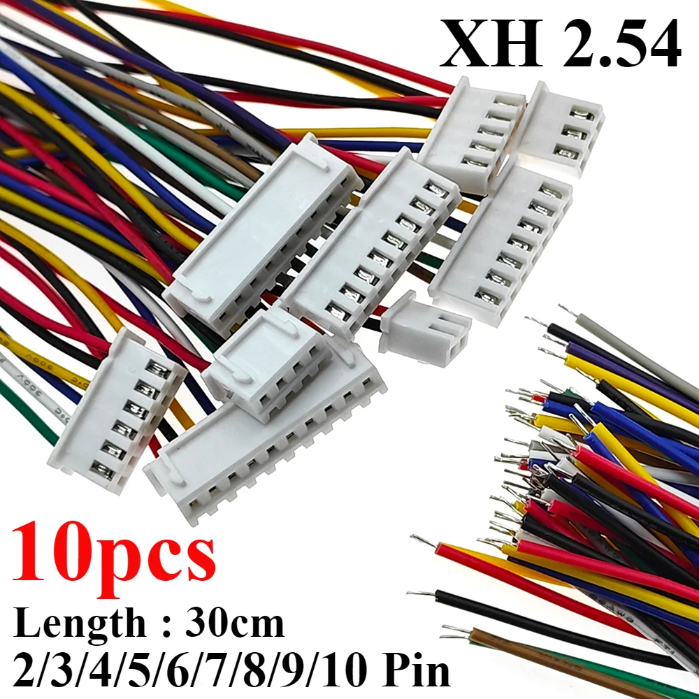 10pcs/lot JST XH 2.54 2/3/4/5/6/7/8/9/10 Pin Pitch 2.54mm Connector Plug Wire Cable 30cm Length 26AWG