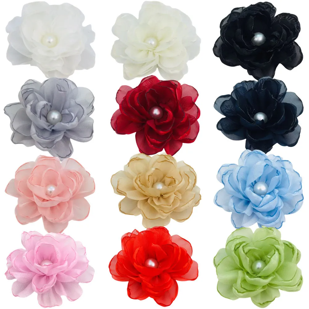 

300pcs 6cm Organza Pearl Dried Plate Flower Version Headwear Accessories Clothing Corsage Shoes Hat Bag