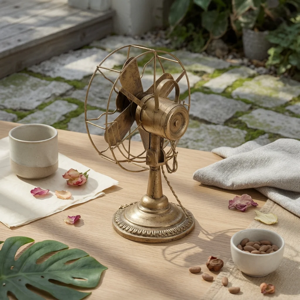 Vintage-style Table Fan Ornament Artistic Compact Metal Decor Collectible for Rustic Interior Design