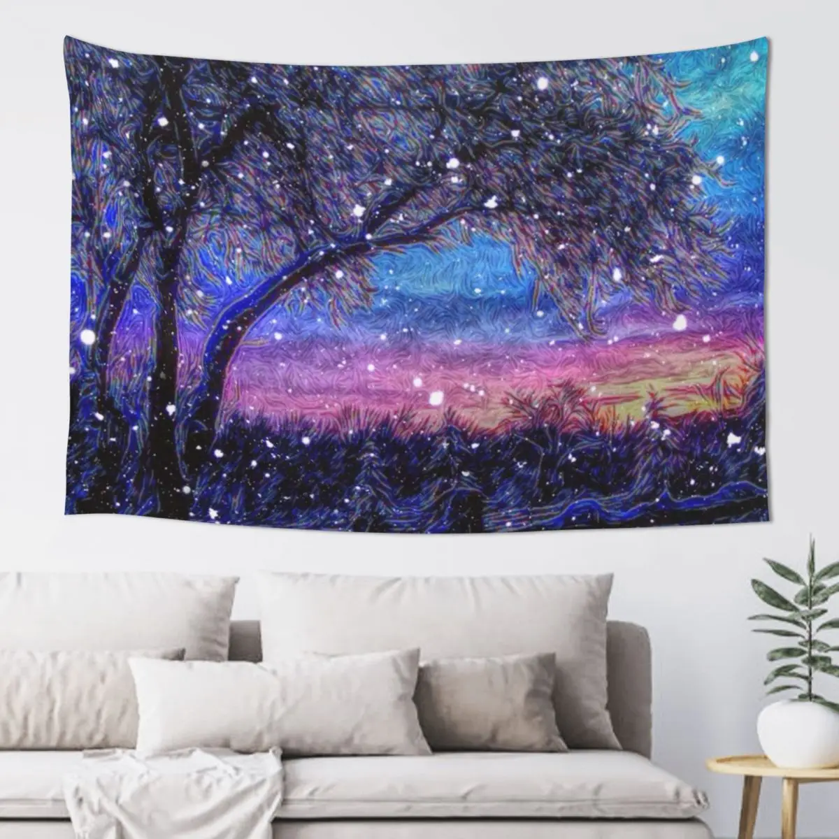 

Elegant purple blue winter sunset farm landscape trees and fence Tapestry Wall Hanging Decor House Decorations Tapestry