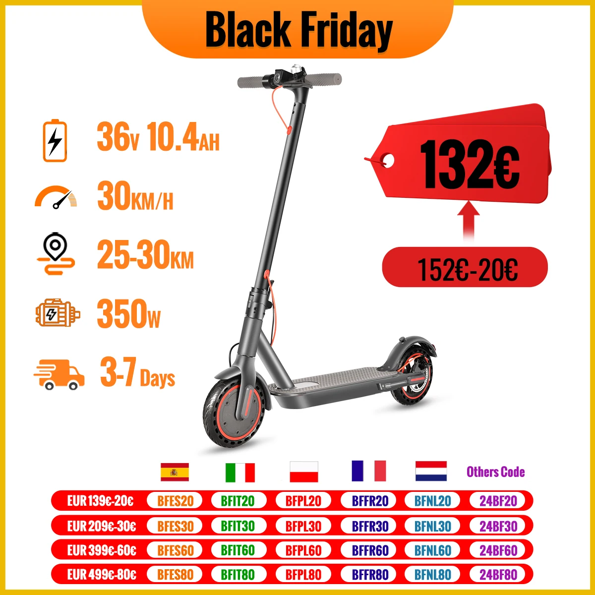 N7PRO 350W Adult Electric Scooter 36V 10.4Ah Escooter Kick Scooter Support APP Lightweight Long Range 30km Scooter EU Warehouse