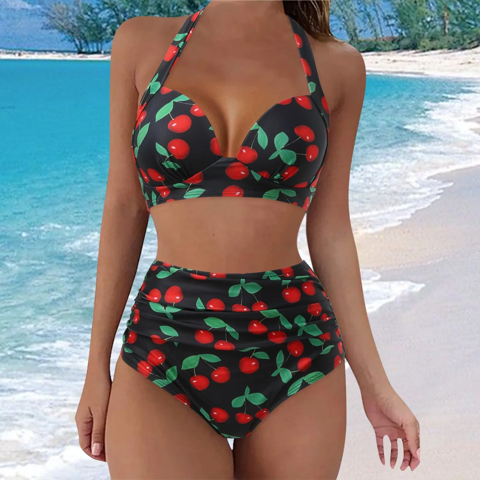 2024 New Summer Split Swimsuit Women\'s Fashion Sexy Gather Chest European and American Bikini Sets Print Swimwears Tankinis Set