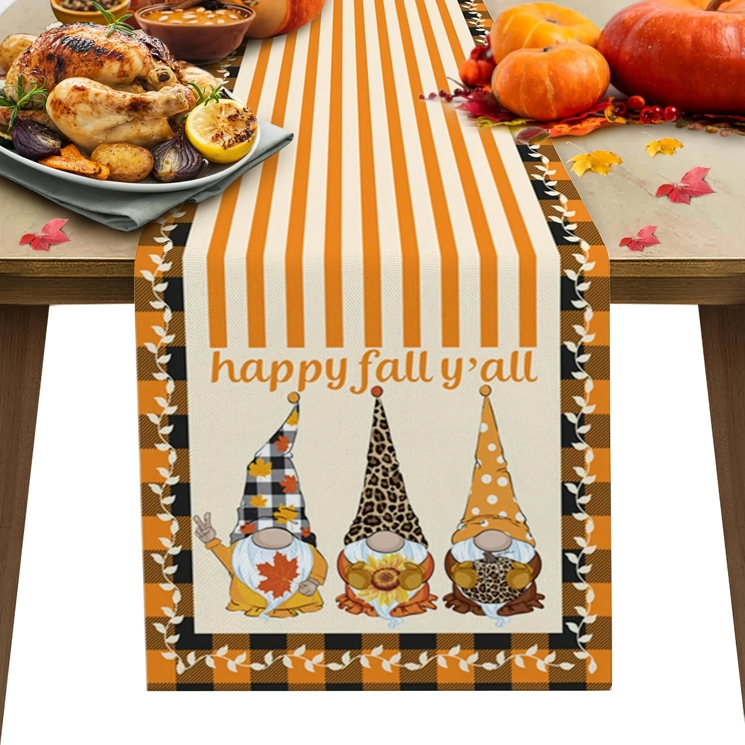 

1 Piece of Thanksgiving Autumn Goblin Flower Pumpkin Tablecloth, Black and Orange Plaid, Suitable for Restaurants, Homes, Harvest Parties, and Pastoral Markets.