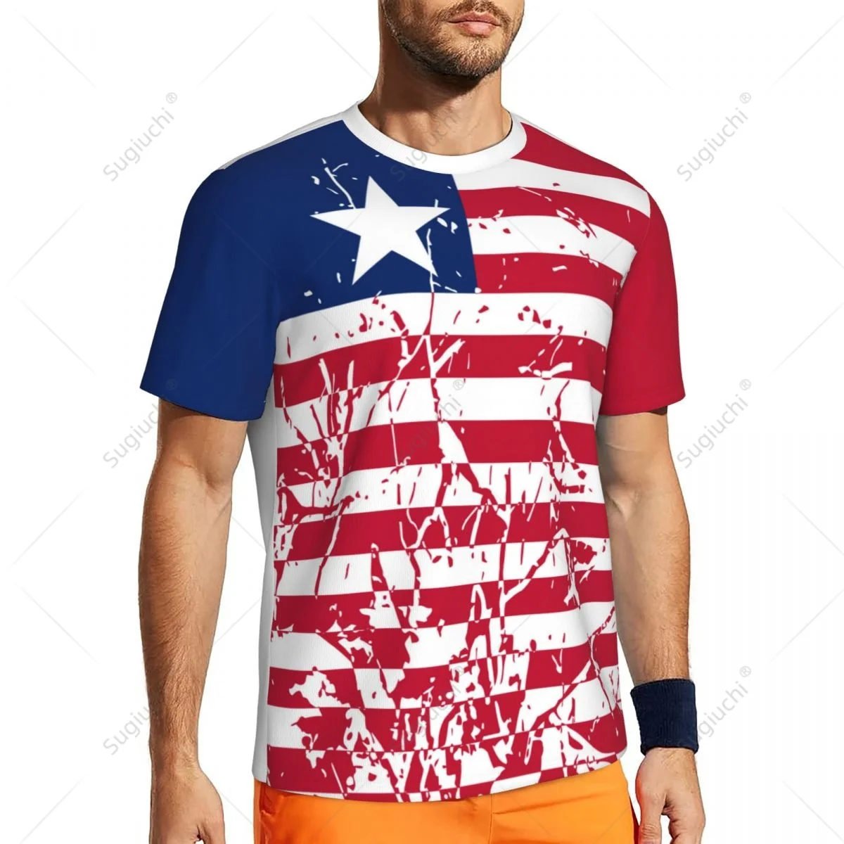 Exclusive design Liberia Flag Grain 3D Printed Men For Running Bike Soccer Tennis Fitness Sports tshirt Mesh Fans Short T-shirt