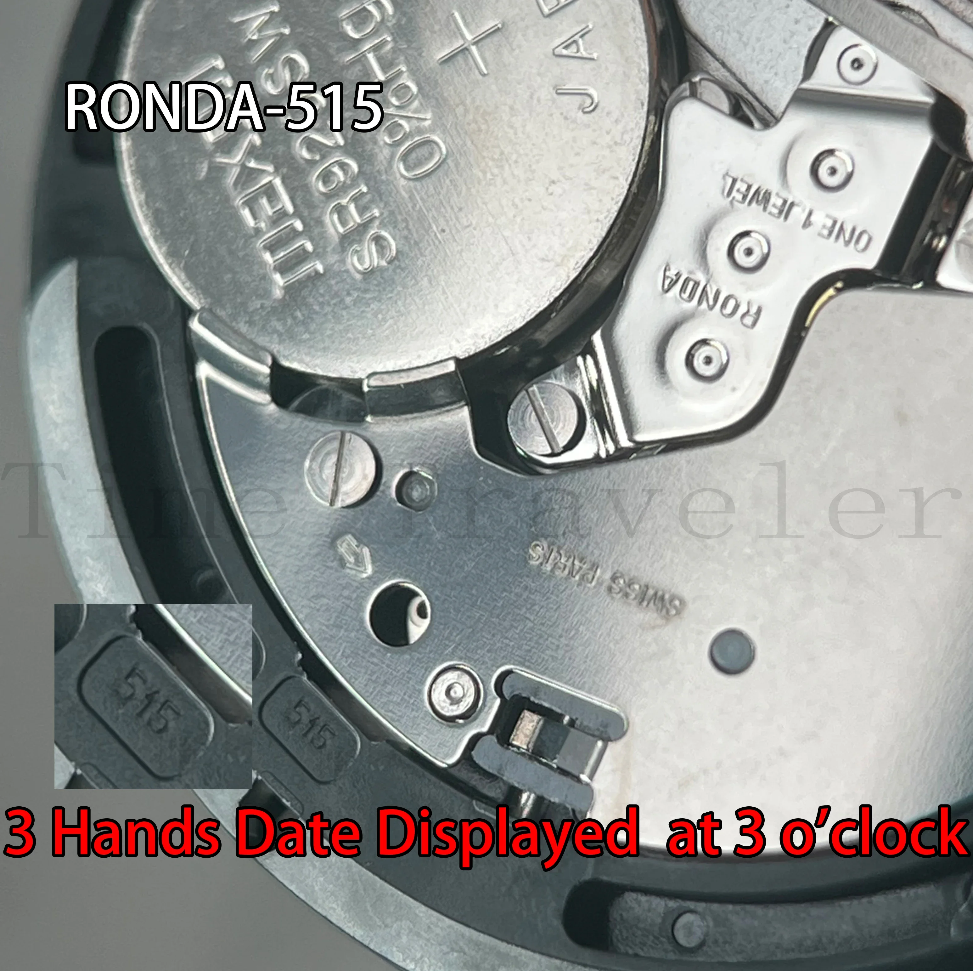 515 ruch kwarcowy RONDA RONDA-515-3 powertech rozmiar 3mm 11 ½ \'\', 25.60mm data z 3 rękami wyświetlana na godzinie 3