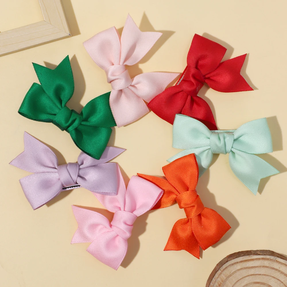 Solid Color Hair Bows Boutique With Clips For Girls Ribbon Bowknot Hairgrips Kids Headwear Baby Hair Accessories Gift Hairpin