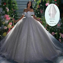 Smileven-vestido De novia De tul con purpurina, traje De novia con escote Corazón, hombros descubiertos