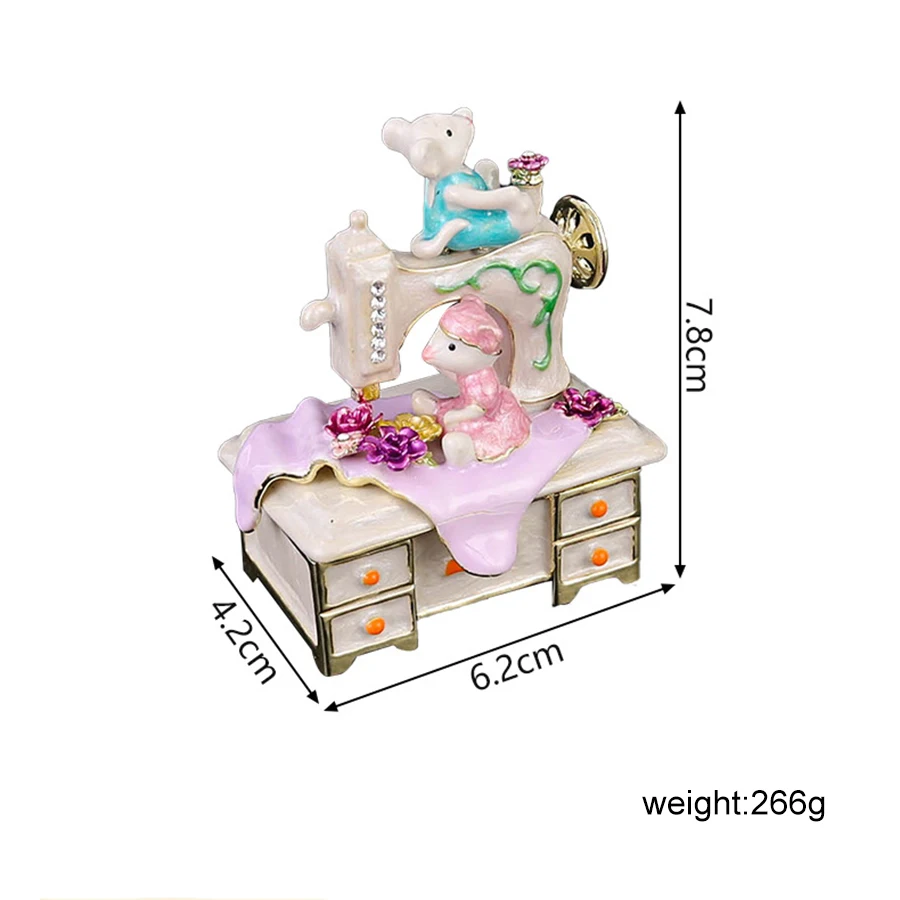 Enamel Colored Drawing Bear Sewing Machine Model Jewel Case Jewelry Storage Box Metal Handicraft Home Furnishing Articles