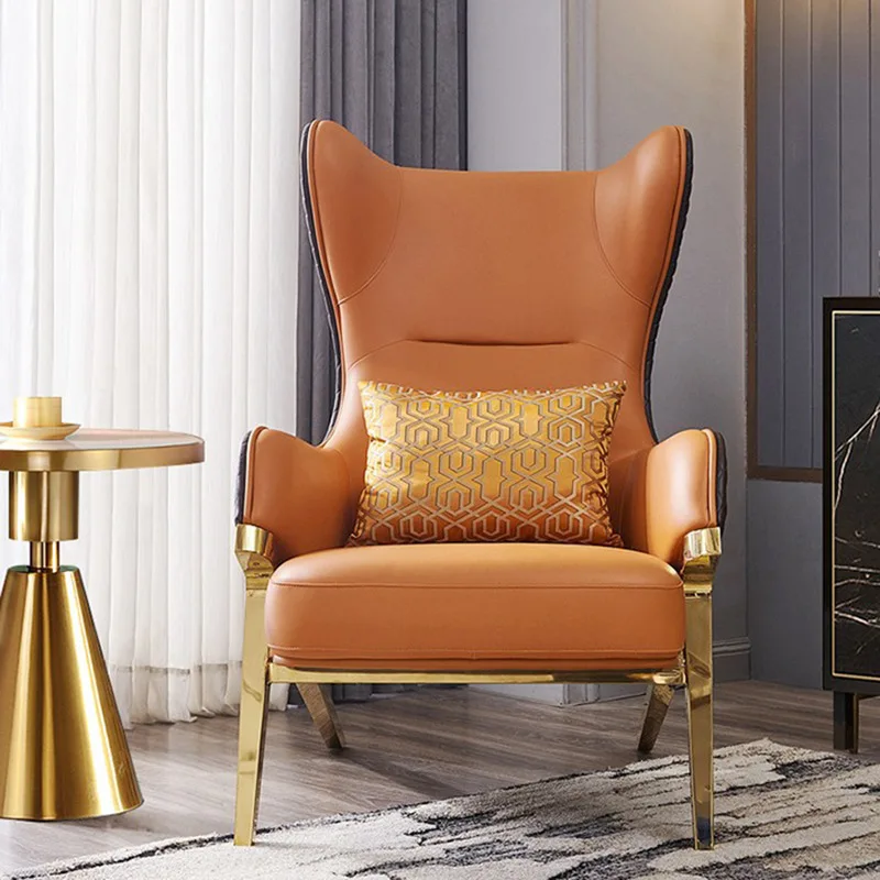 Nordic light luxury leather single sofa hotel leisure living room lazy balcony tiger chair designer