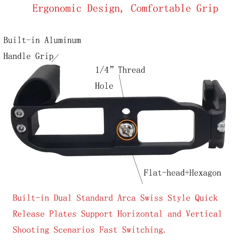 Pirograbado RX II/RX I Arca l-bracket con empuñadura de aluminio integrada, orificio de rosca de 1/4 ", placas de estilo Arca Dual para Sony RXII/RXI