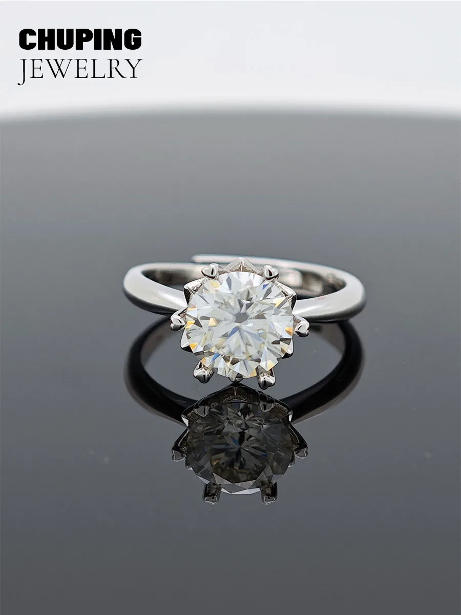 

Chu Ping Fine Jewelry Moissanite Stone 2CT Round Shape 8mm Ring Simple But Elegant For Her Engagement or Valentine Surprise Gift