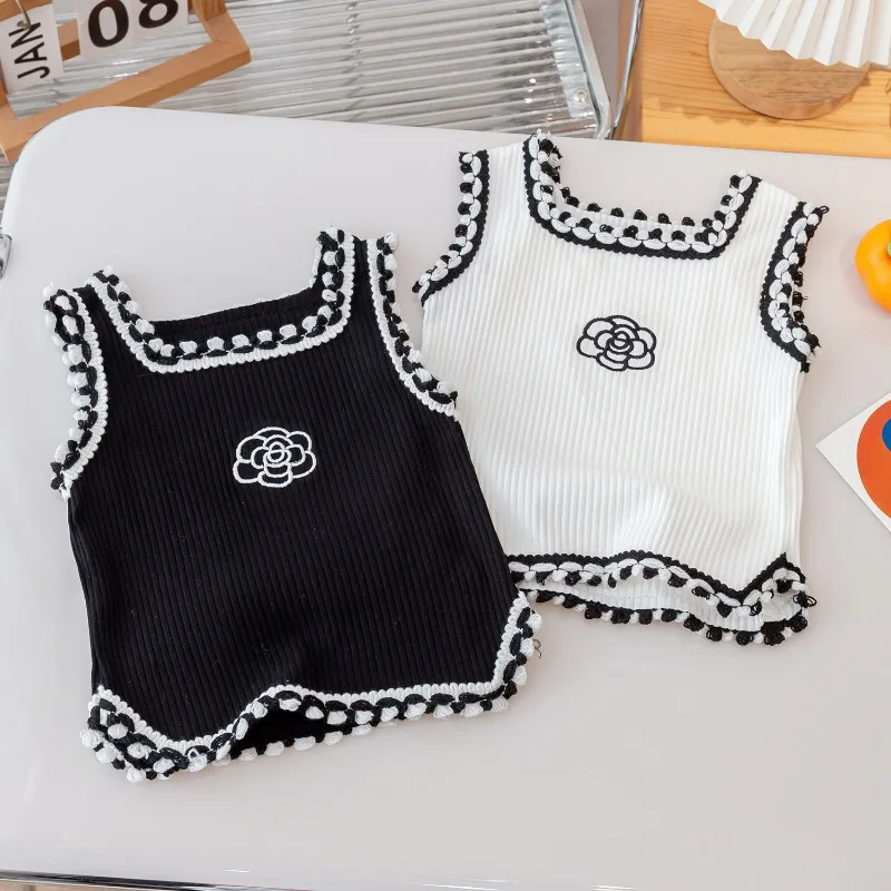 

Girl Short Tank Top Sleeveless Children Vest Cotton 80-130cm Summer Kids Clothes Baby Girls Cute Flower Vest Toddler