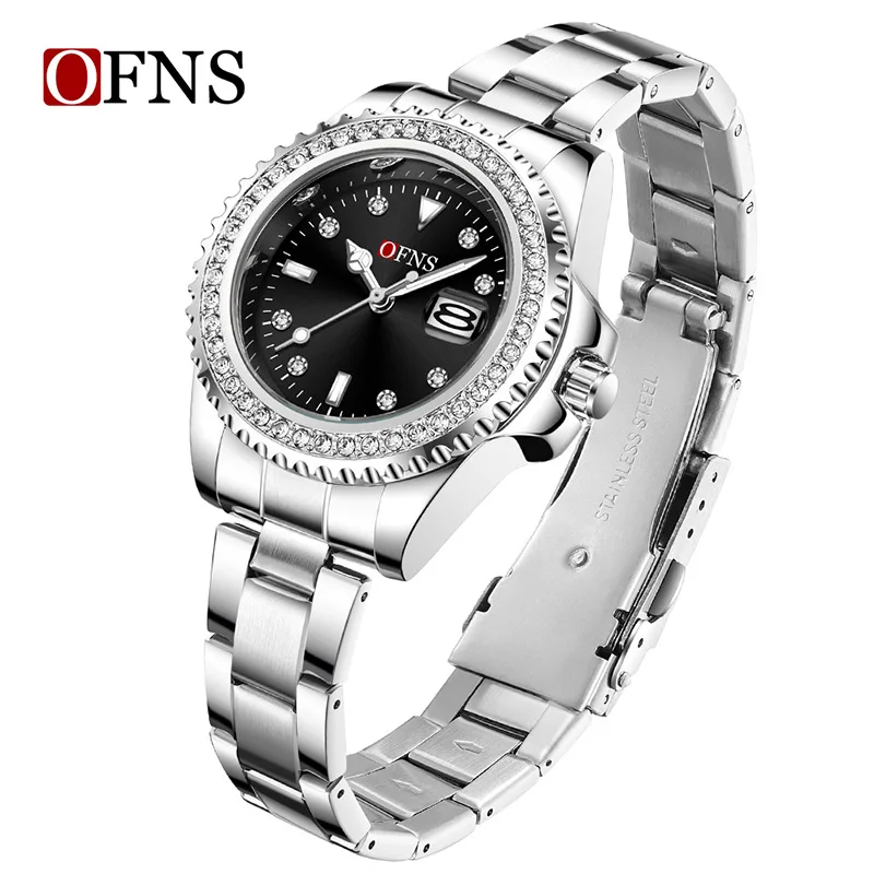 OFNS2025 New 1563Calendar Night Light Display Luxury Diamond Elegant Light Luxury Premium Waterproof Quartz Women's Watch Gift